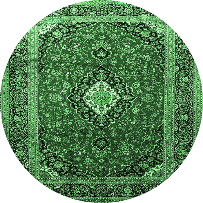 Round Machine Washable Medallion Emerald Green Traditional Area Rugs, wshtr251emgrn