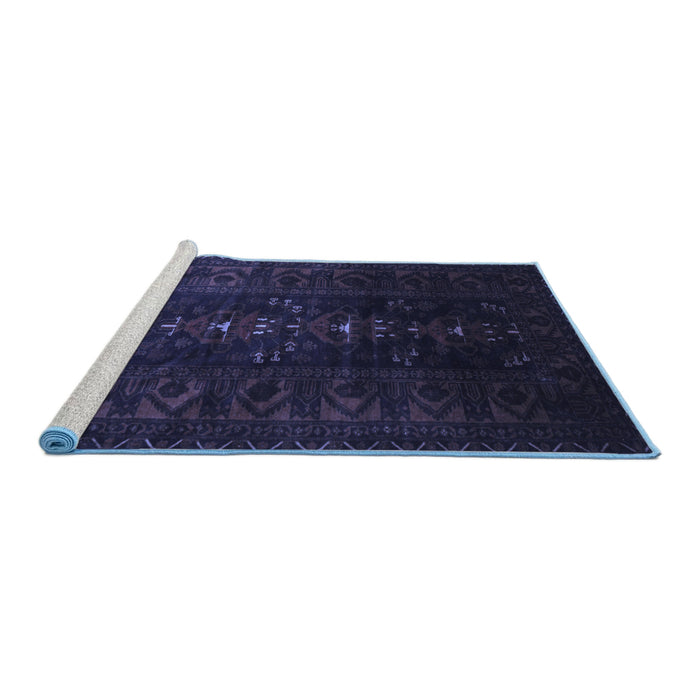 Sideview of Machine Washable Persian Blue Traditional Rug, wshtr2520blu