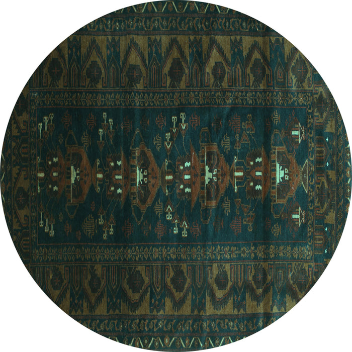 Round Machine Washable Persian Turquoise Traditional Area Rugs, wshtr2520turq