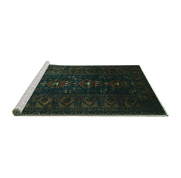 Sideview of Machine Washable Persian Turquoise Traditional Area Rugs, wshtr2520turq