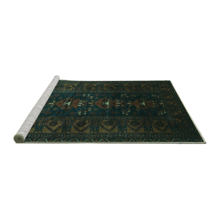 Sideview of Machine Washable Persian Turquoise Traditional Area Rugs, wshtr2520turq