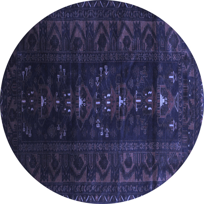 Round Machine Washable Persian Blue Traditional Rug, wshtr2520blu
