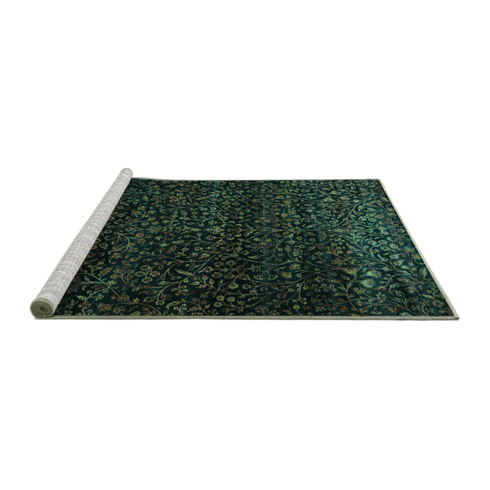 Sideview of Machine Washable Persian Turquoise Traditional Area Rugs, wshtr2521turq
