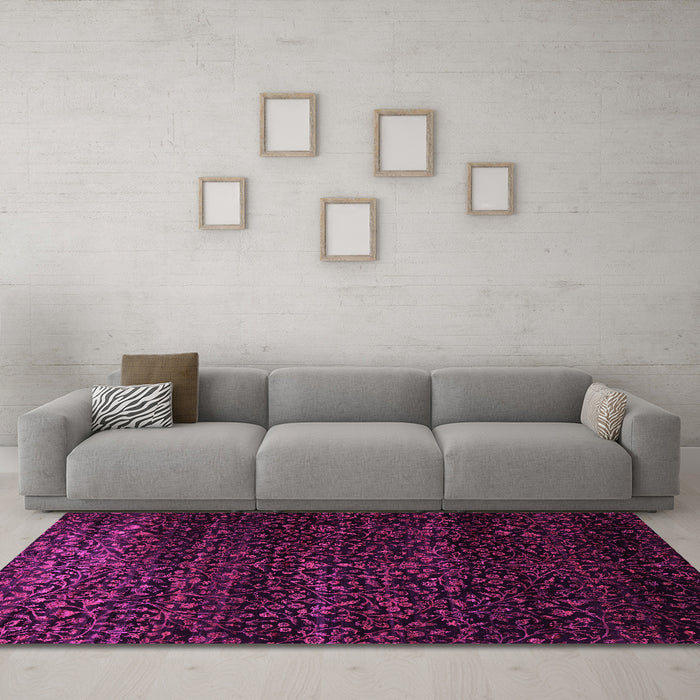 Machine Washable Persian Pink Traditional Rug in a Living Room, wshtr2521pnk