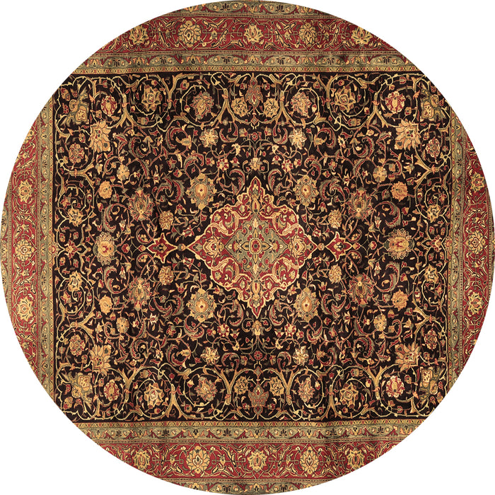 Round Machine Washable Medallion Brown Traditional Rug, wshtr2522brn