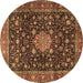 Round Machine Washable Medallion Brown Traditional Rug, wshtr2522brn