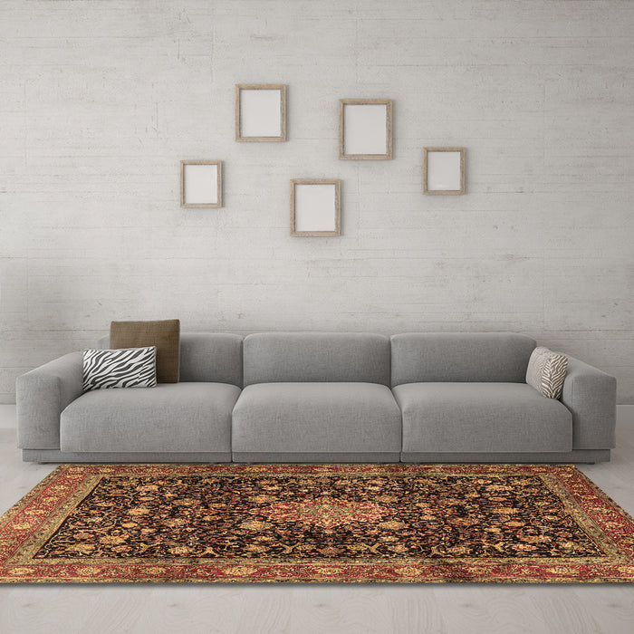 Machine Washable Medallion Brown Traditional Rug in a Living Room,, wshtr2522brn