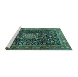 Sideview of Machine Washable Medallion Turquoise Traditional Area Rugs, wshtr2522turq