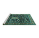 Sideview of Machine Washable Medallion Turquoise Traditional Area Rugs, wshtr2522turq