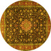 Round Machine Washable Medallion Yellow Traditional Rug, wshtr2522yw