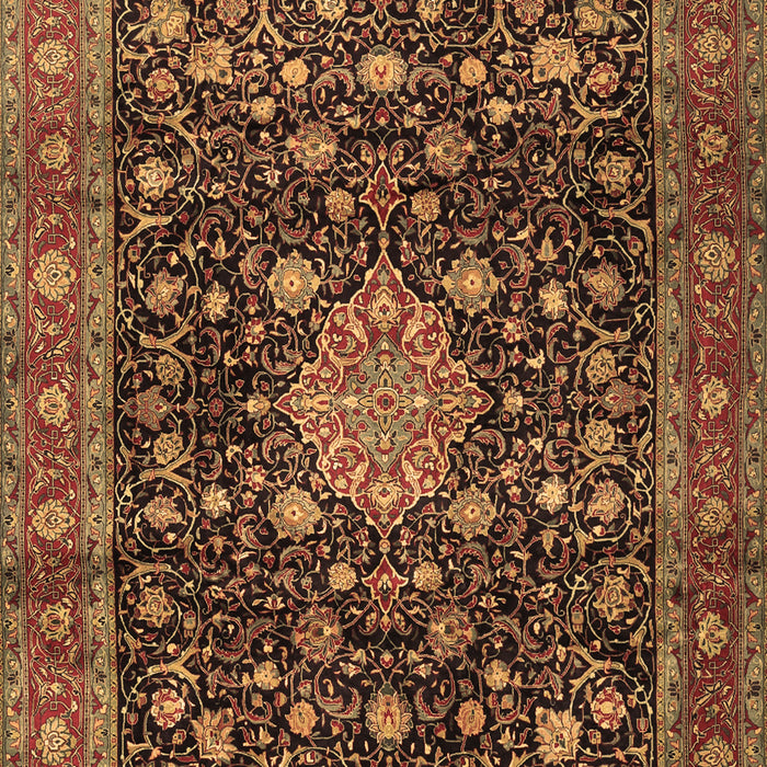 Machine Washable Medallion Brown Traditional Rug, wshtr2522brn
