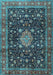 Machine Washable Medallion Light Blue Traditional Rug, wshtr2522lblu