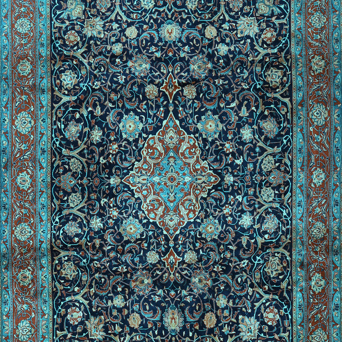 Machine Washable Medallion Light Blue Traditional Rug, wshtr2522lblu