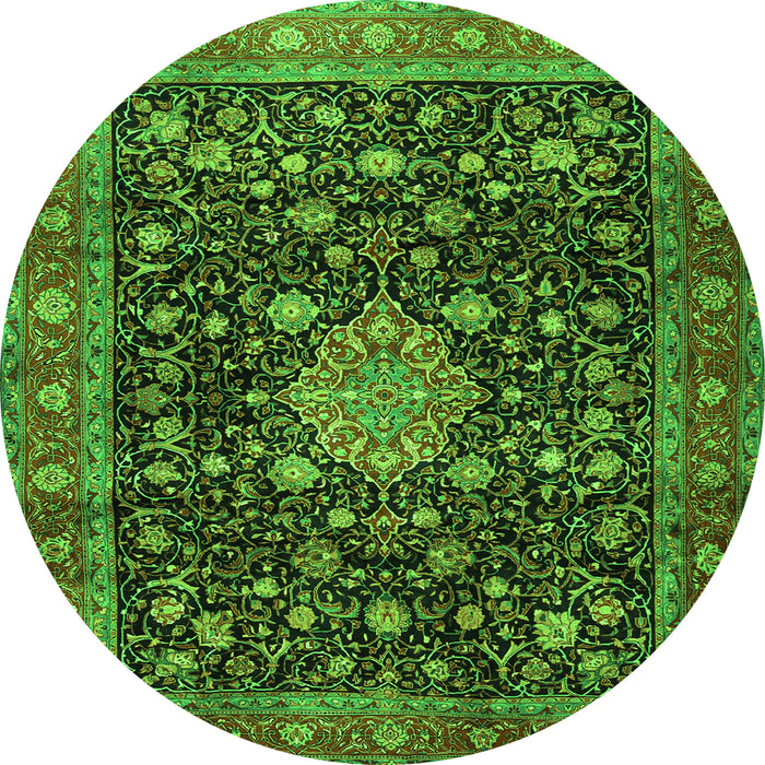 Machine Washable Medallion Green Traditional Area Rugs, wshtr2522grn