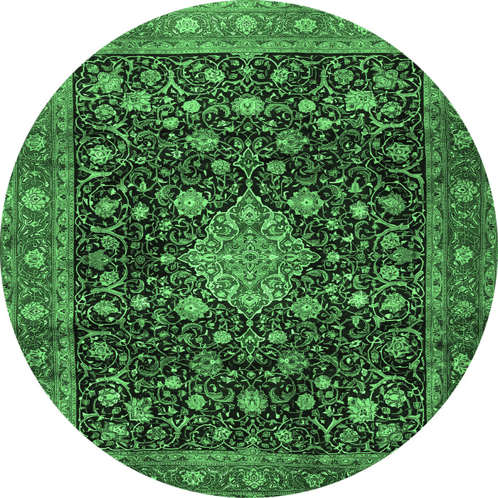 Round Medallion Emerald Green Traditional Rug, tr2522emgrn