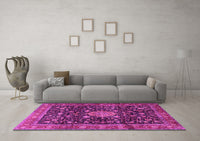 Machine Washable Medallion Pink Traditional Rug, wshtr2522pnk