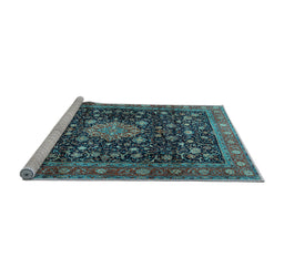 Sideview of Machine Washable Medallion Light Blue Traditional Rug, wshtr2522lblu
