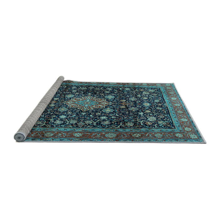 Sideview of Machine Washable Medallion Light Blue Traditional Rug, wshtr2522lblu