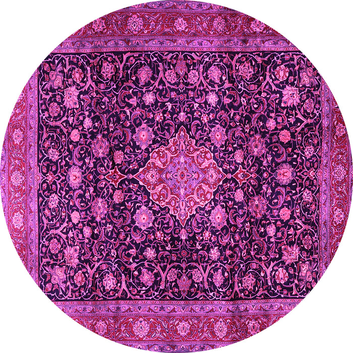 Round Machine Washable Medallion Pink Traditional Rug, wshtr2522pnk