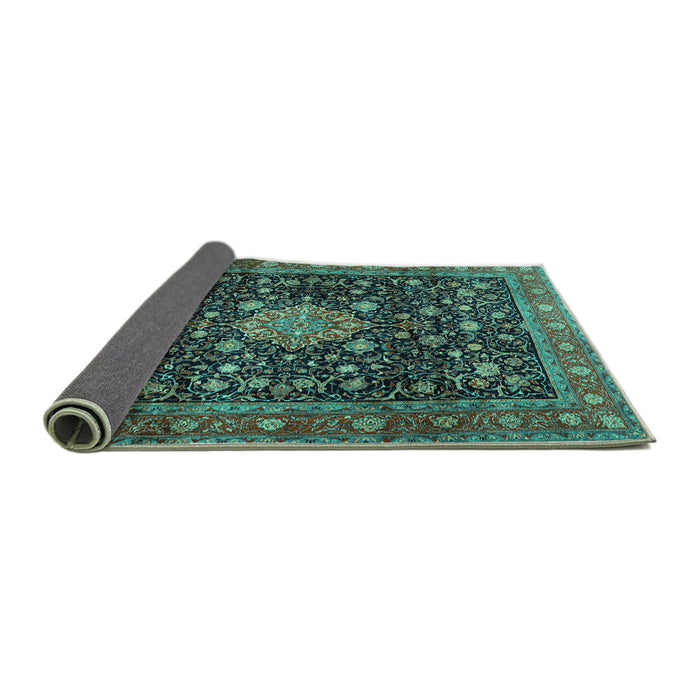 Sideview of Medallion Turquoise Traditional Rug, tr2522turq