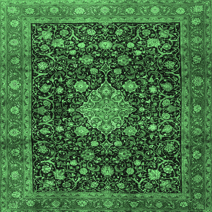 Square Medallion Emerald Green Traditional Rug, tr2522emgrn