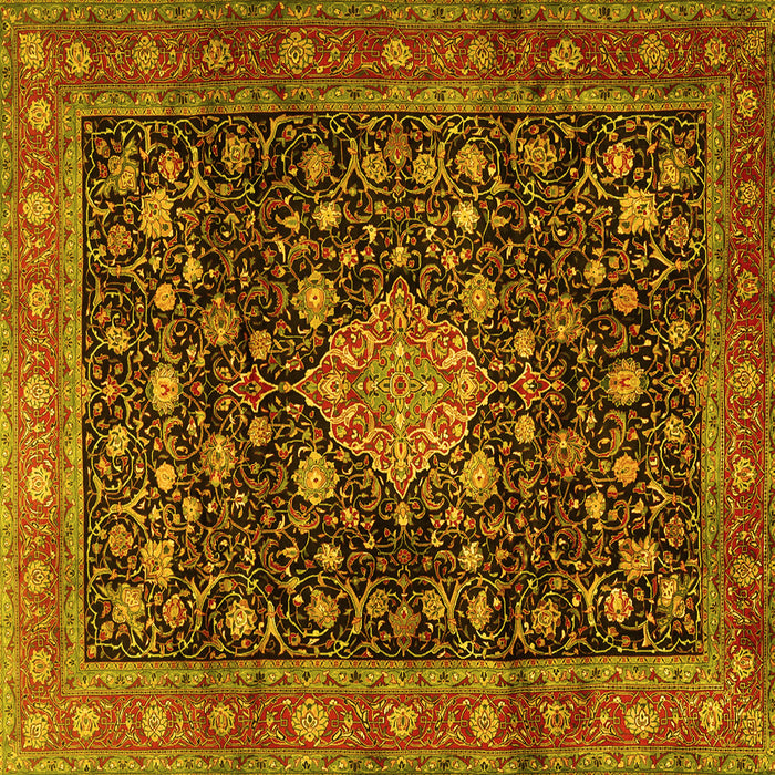 Square Machine Washable Medallion Yellow Traditional Rug, wshtr2522yw
