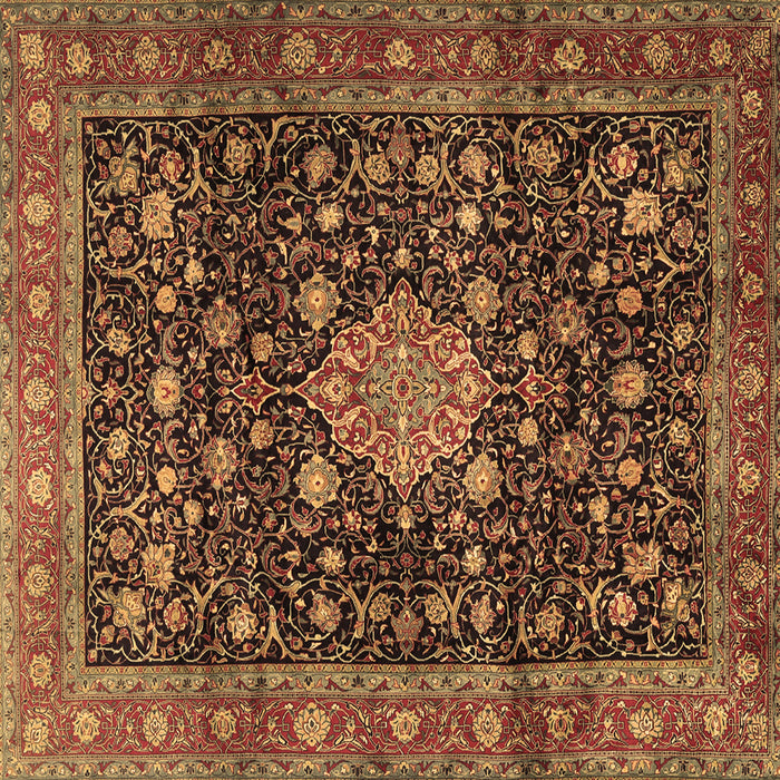 Square Machine Washable Medallion Brown Traditional Rug, wshtr2522brn