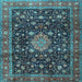 Square Machine Washable Medallion Light Blue Traditional Rug, wshtr2522lblu