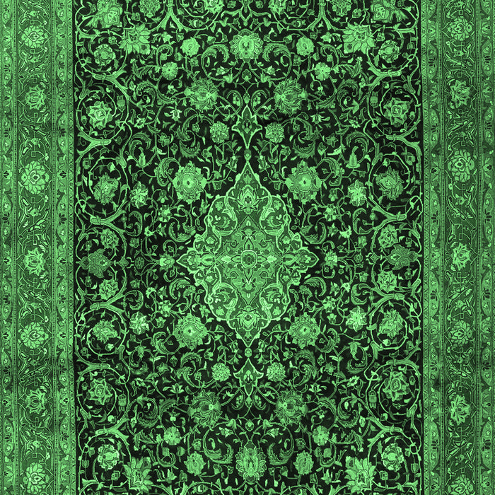 Machine Washable Medallion Emerald Green Traditional Area Rugs, wshtr2522emgrn