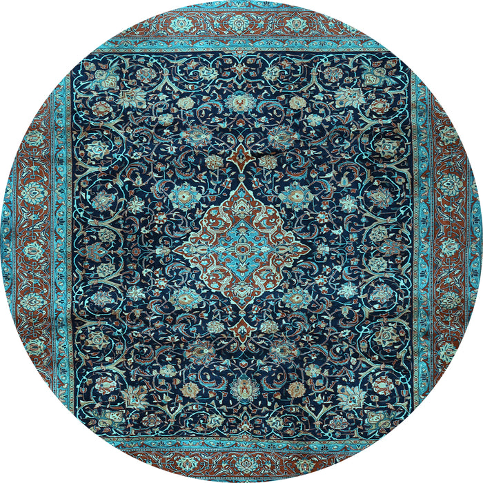 Round Medallion Light Blue Traditional Rug, tr2522lblu