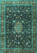 Machine Washable Medallion Turquoise Traditional Area Rugs, wshtr2522turq