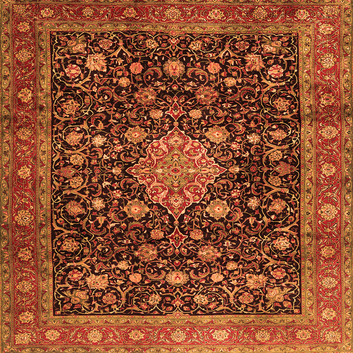 Round Machine Washable Medallion Orange Traditional Area Rugs, wshtr2522org