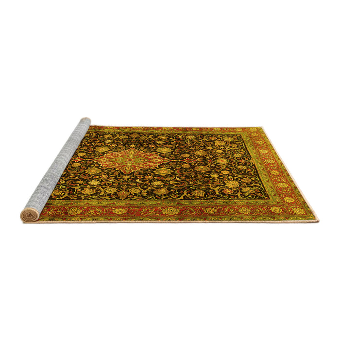 Sideview of Machine Washable Medallion Yellow Traditional Rug, wshtr2522yw