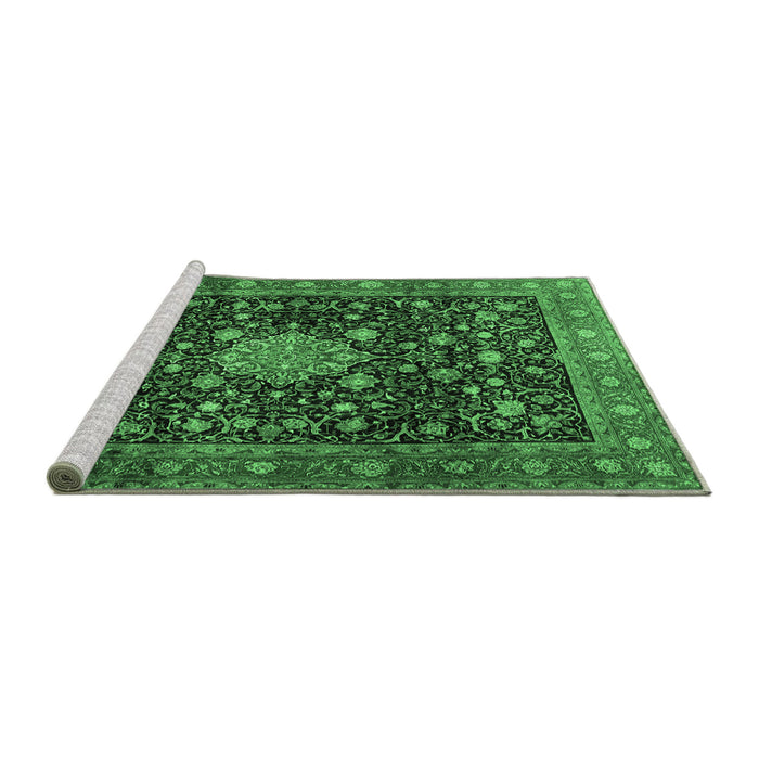 Sideview of Machine Washable Medallion Emerald Green Traditional Area Rugs, wshtr2522emgrn