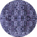 Round Machine Washable Persian Blue Traditional Rug, wshtr2523blu