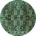 Round Machine Washable Persian Turquoise Traditional Area Rugs, wshtr2523turq