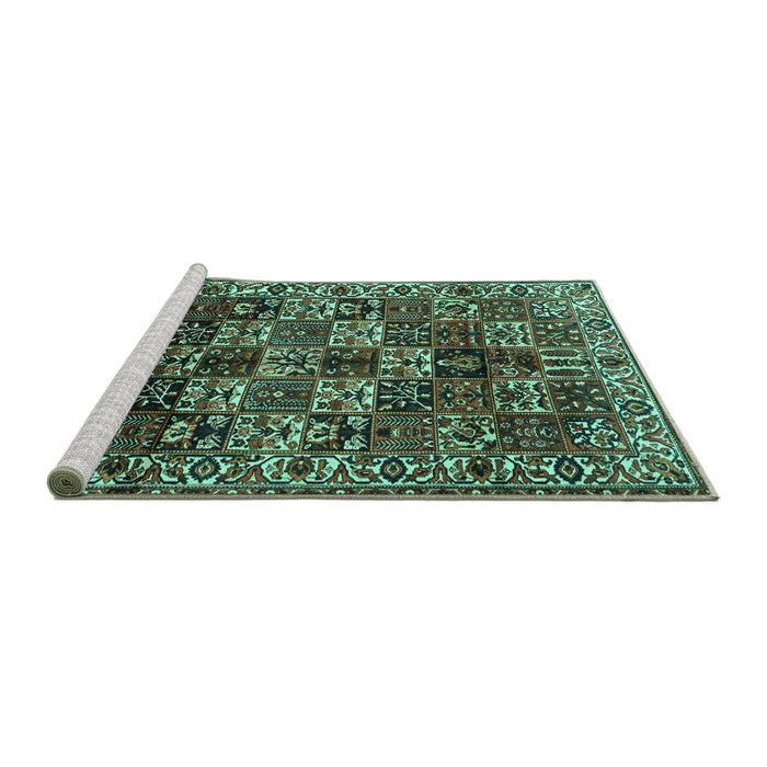 Sideview of Machine Washable Persian Turquoise Traditional Area Rugs, wshtr2523turq