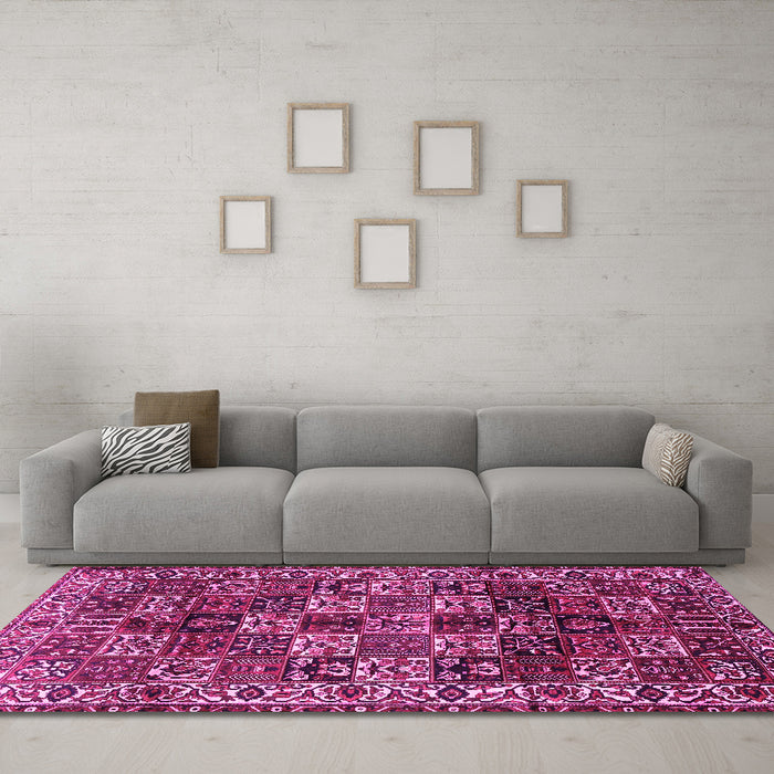 Machine Washable Persian Pink Traditional Rug in a Living Room, wshtr2523pnk