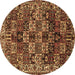 Round Machine Washable Persian Brown Traditional Rug, wshtr2523brn