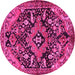 Round Machine Washable Persian Pink Traditional Rug, wshtr2524pnk