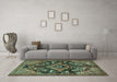 Machine Washable Persian Turquoise Traditional Area Rugs in a Living Room,, wshtr2524turq