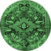 Round Machine Washable Persian Emerald Green Traditional Area Rugs, wshtr2524emgrn