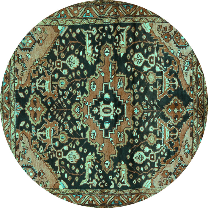 Round Persian Turquoise Traditional Rug, tr2524turq