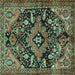 Square Machine Washable Persian Turquoise Traditional Area Rugs, wshtr2524turq