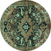 Round Machine Washable Persian Turquoise Traditional Area Rugs, wshtr2524turq