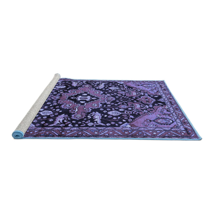 Sideview of Machine Washable Persian Blue Traditional Rug, wshtr2524blu