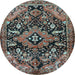 Round Machine Washable Persian Light Blue Traditional Rug, wshtr2524lblu