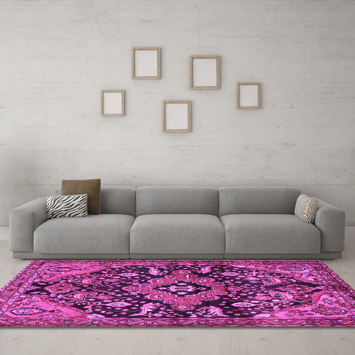 Machine Washable Persian Purple Traditional Area Rugs in a Living Room, wshtr2524pur
