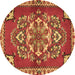 Round Machine Washable Persian Brown Traditional Rug, wshtr2525brn