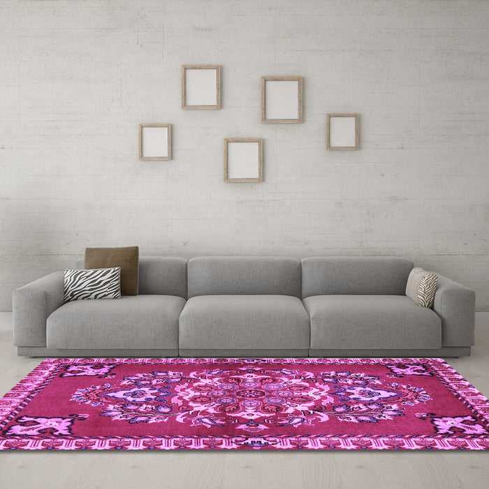 Machine Washable Persian Purple Traditional Area Rugs in a Living Room, wshtr2525pur
